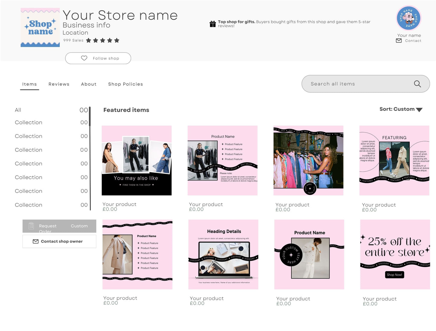 Etsy Shop Kit Pinkvibe Bundle, Editable Canva Templates, Product Listing Photos Mockup, Etsy Seller Retro Drawn Store Branding