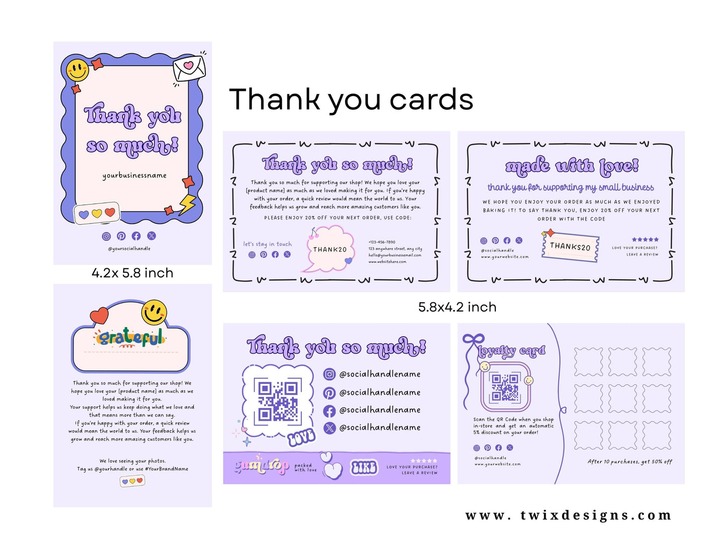 Small Business Printable Kit Canva Templates – Thank You Card, Loyalty Card, Gift Certificate, QR Code Payment Gumdrop Theme