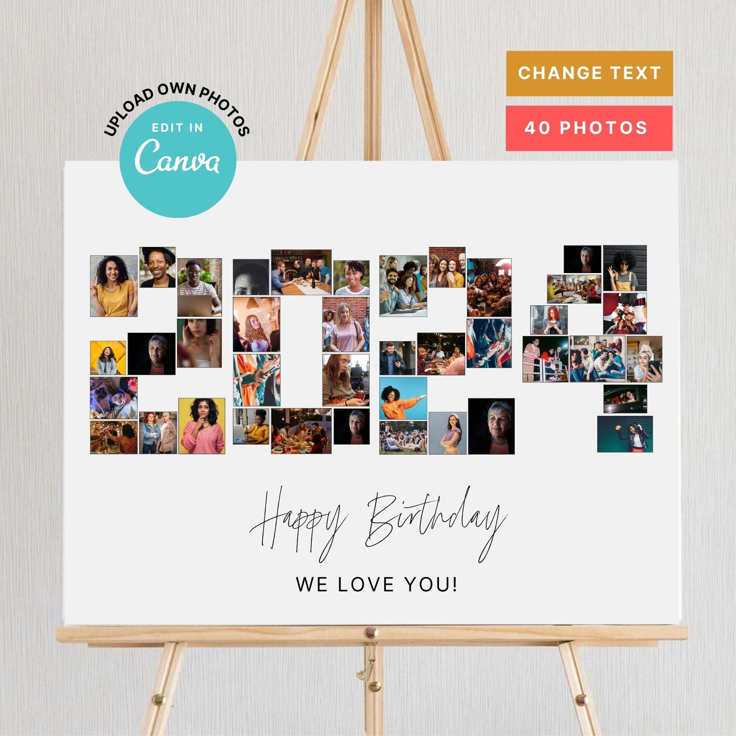 EDITABLE 2024 Photo Collage, Photo Collage Gift, Number Collage, CANVA