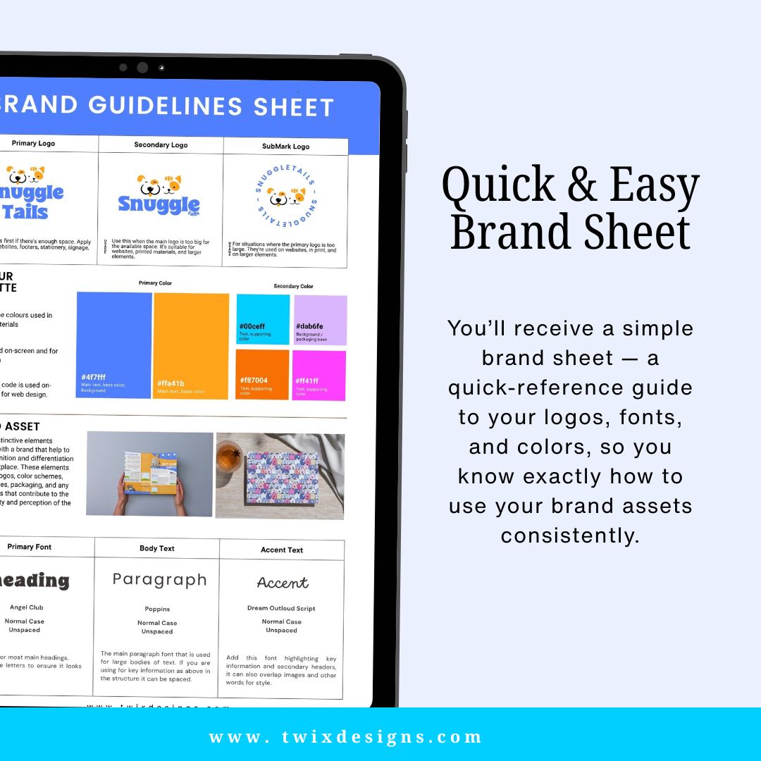 Branding Kit Snuggletails Pet Business Editable Canva Templates Business Cards Marketing Posts Blue Orange Theme