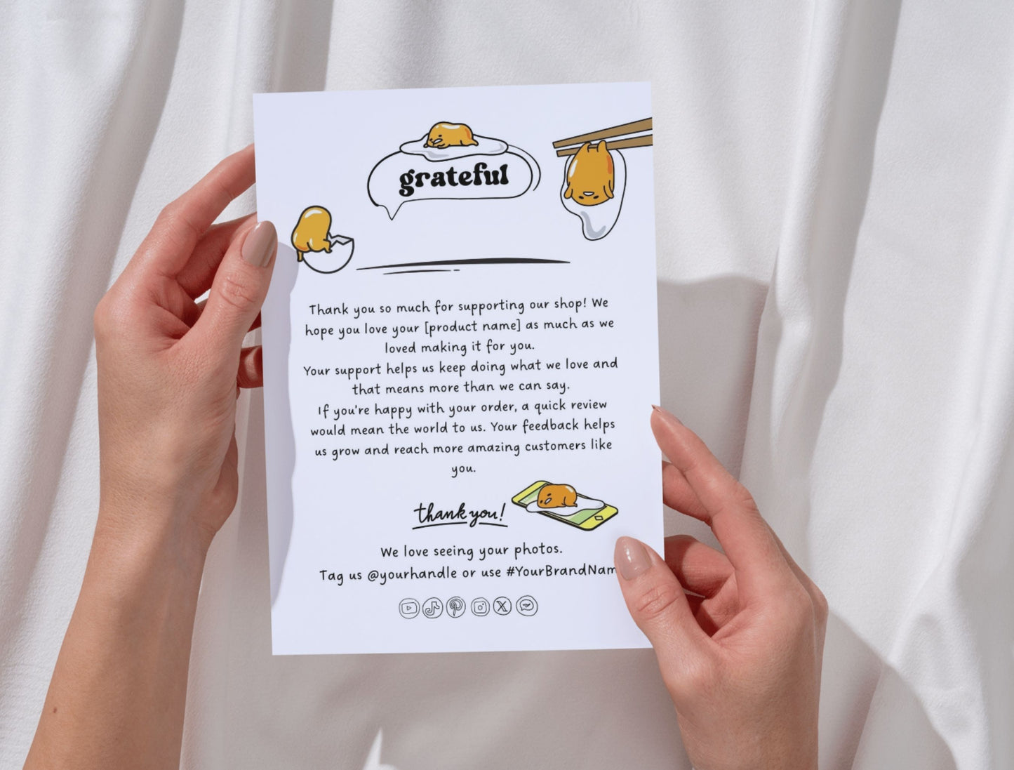 Small Business Printable Canva Templates – Thank You & Loyalty Card, Gift Certificate, QR Code Payment Gudetama Playful Fun Theme