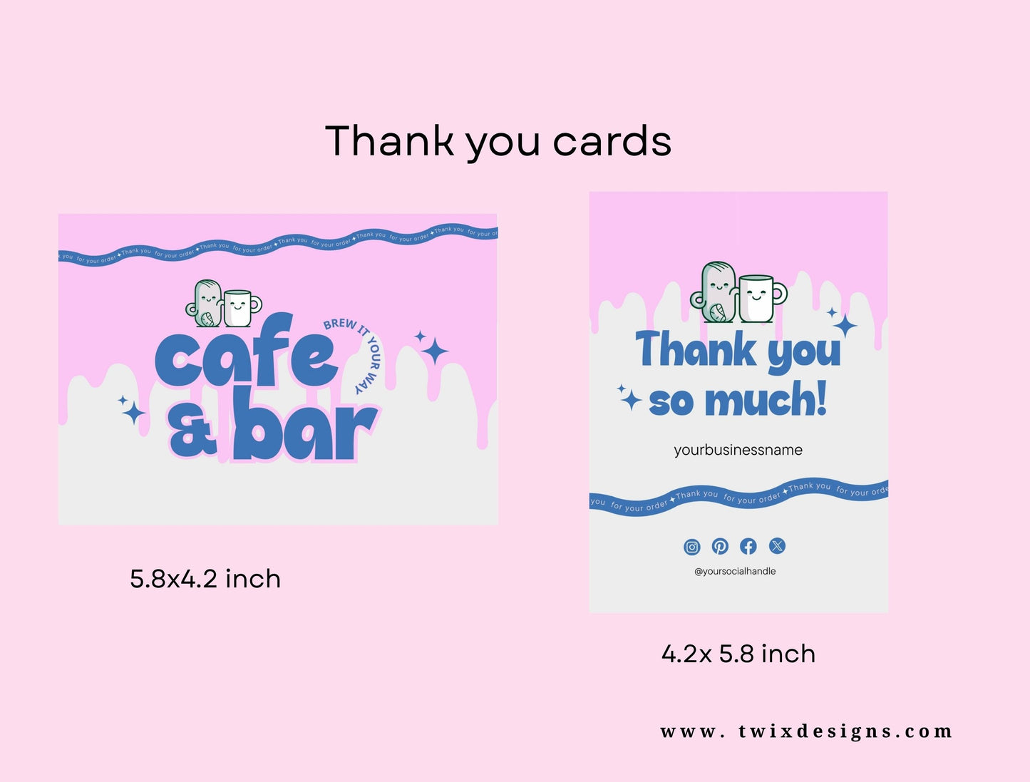 Small Business Printable Kit Canva Templates – Thank You Card, Loyalty Card, Gift Certificate, QR Code Payment Cafebar Theme