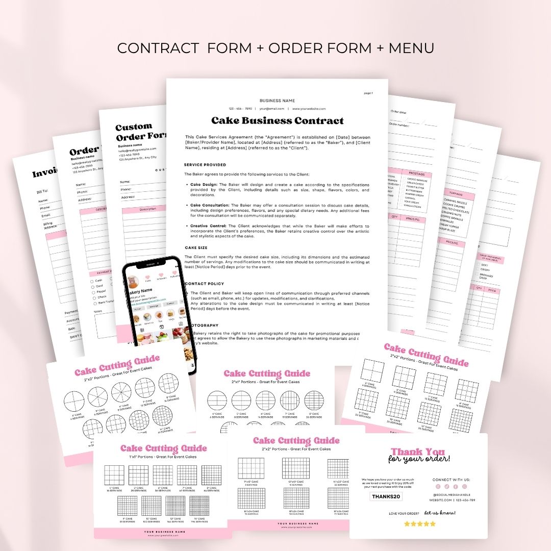 Branding Kit Pink Homemade Editable Canva Templates Business Cards Marketing Posts Sweet Pink Bakery Theme