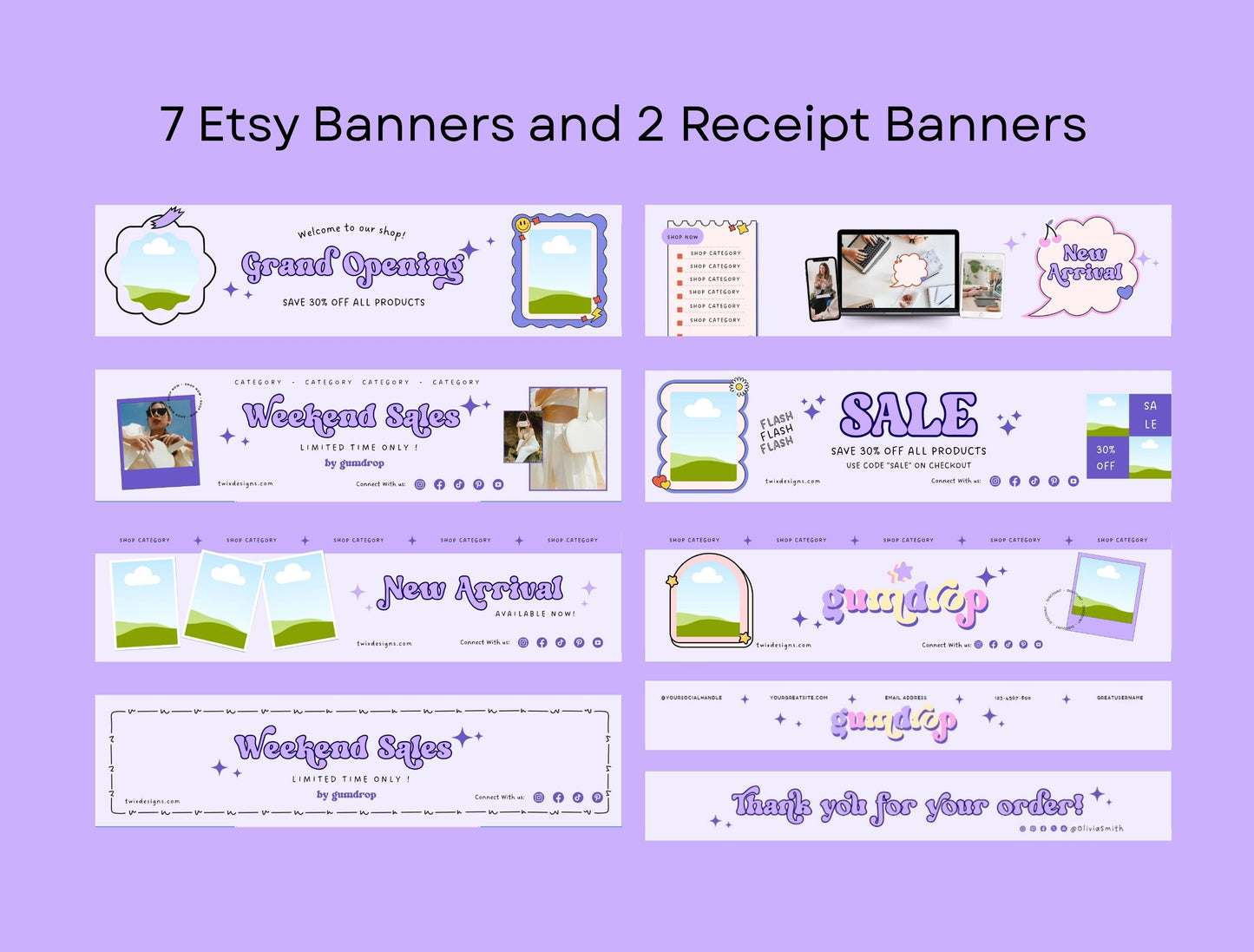 Etsy Shop Kit Gumdrop Bundle, Editable Canva Templates, Product Listing Photos Mockup, Etsy Seller Store Branding