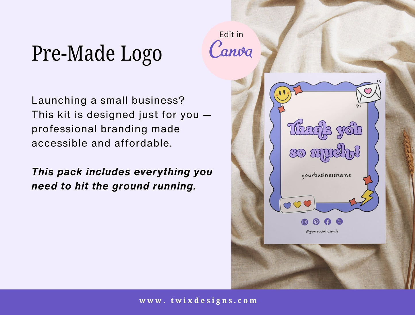 Branding Kit Cute Gumdrop Canva Templates Product Fashion Coach Etsy Kit Purple Theme