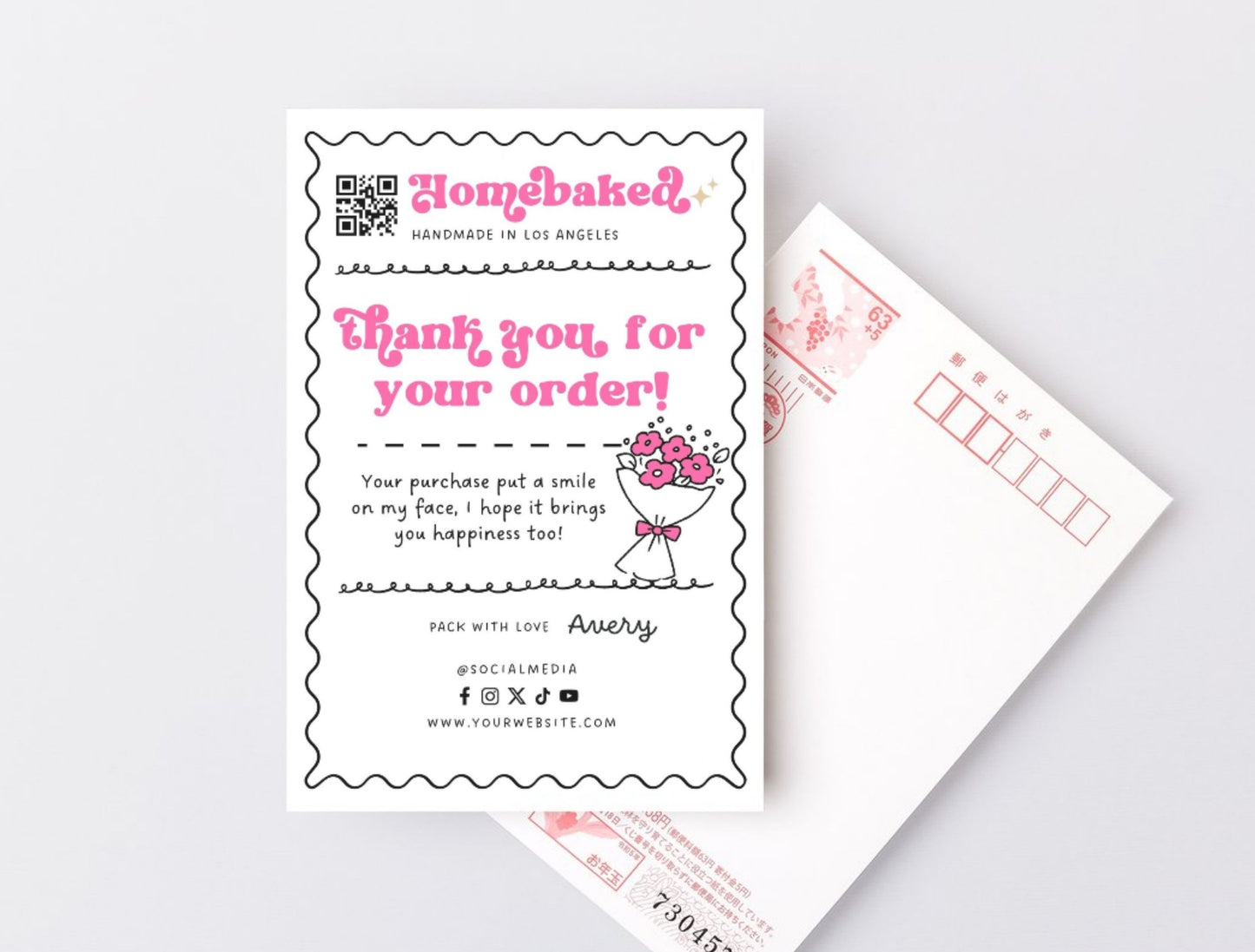 Small Business Printable Kit Canva Templates – Thank You Card, Loyalty Card, Gift Certificate, QR Code Payment Homebaked Bakery Pink Cafe Theme