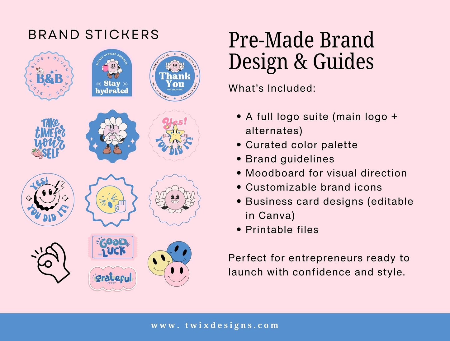 Branding Kit Blush & Blue Canva Templates Product Fashion Coach Etsy Kit Shop