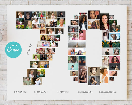 EDITABLE 70 Years Photo Collage, 74 Photos, Canva, DIGITAL