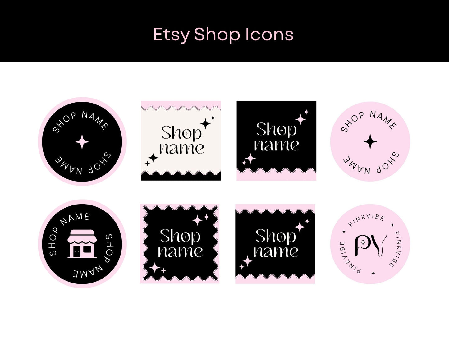 Etsy Shop Kit Pinkvibe Bundle, Editable Canva Templates, Product Listing Photos Mockup, Etsy Seller Retro Drawn Store Branding