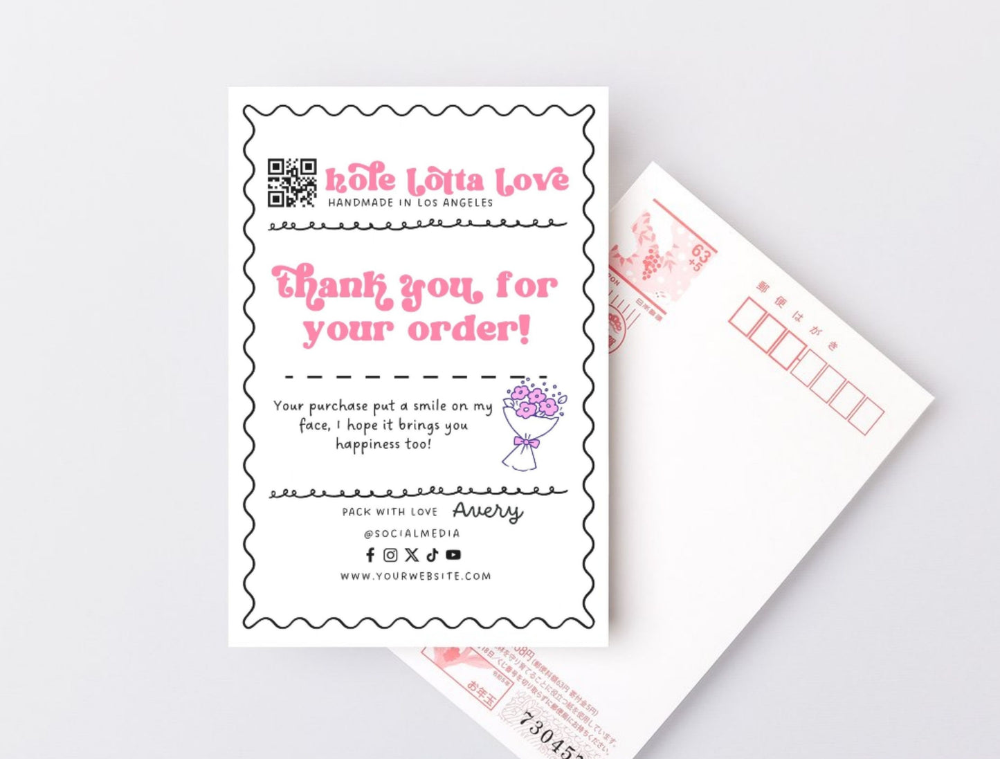 Small Business Printable Kit Canva Templates – Thank You Card, Loyalty Card, Gift Certificate, QR Code Payment Hole Lotta Love Bakery Pink Cafe Theme