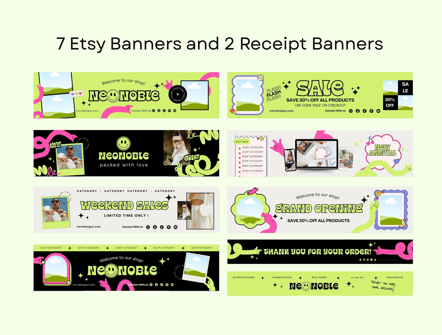 Etsy Shop Kit NeoNoble Bundle, Editable Canva Templates, Product Listing Photos Mockup, Etsy Seller Store Branding