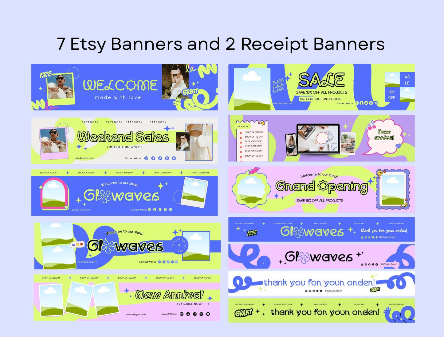 Etsy Shop Kit Glowaves Bundle, Editable Canva Templates, Product Listing Photos Mockup, Etsy Seller Store Branding