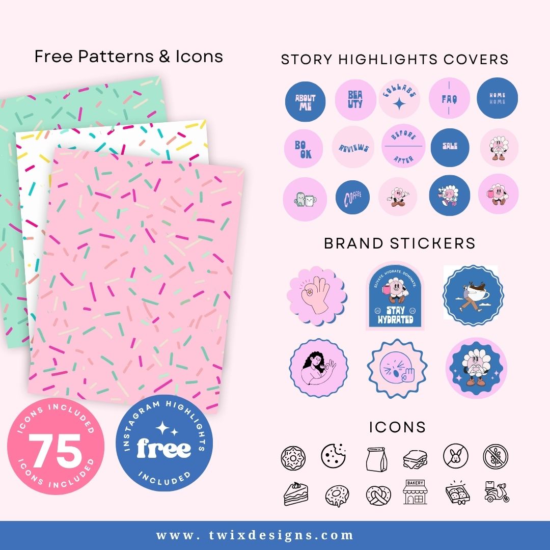 Branding Kit Cafebar Editable Canva Templates Business Cards Marketing Posts Blue Pink Theme