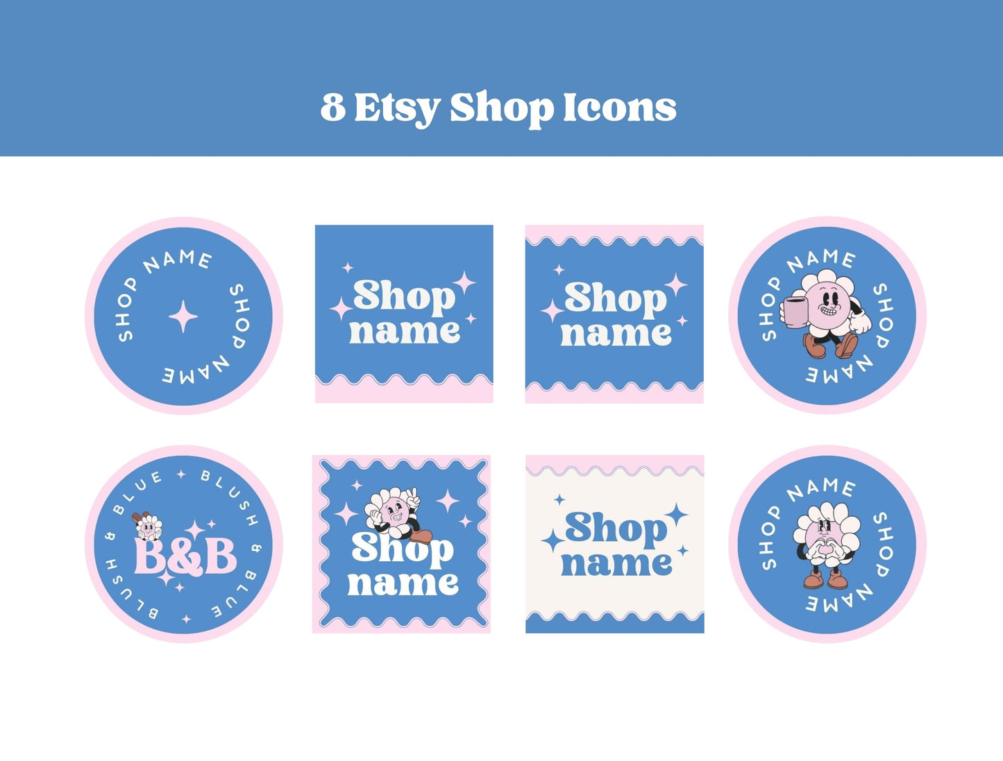 Etsy Shop Kit Blush&Blue Bundle, Editable Canva Templates, Product Listing Photos Mockup, Etsy Seller Store Branding