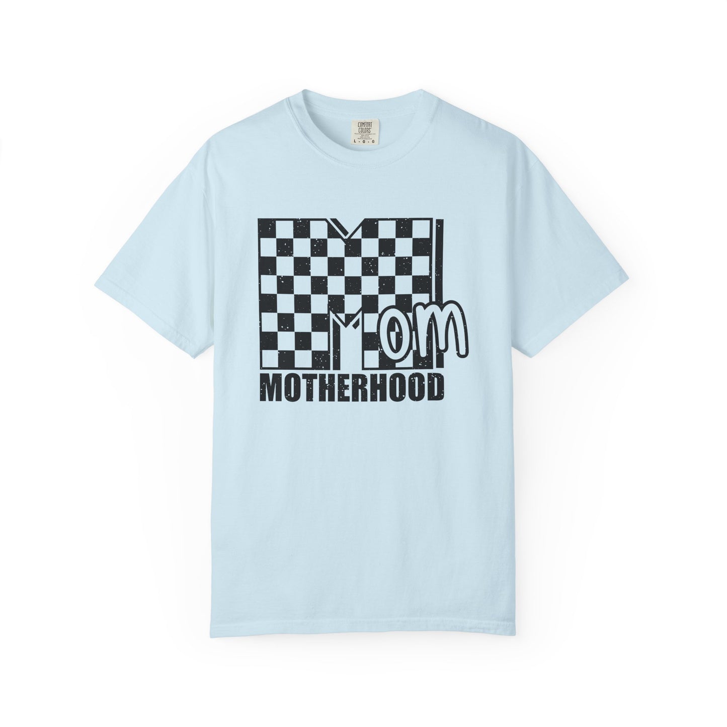 Mom Life Garment-Dyed T-shirt, Unisex Tee, Mother's Day Gift, Casual Wear, Checkerboard Pattern, Comfortable Mom Shirt