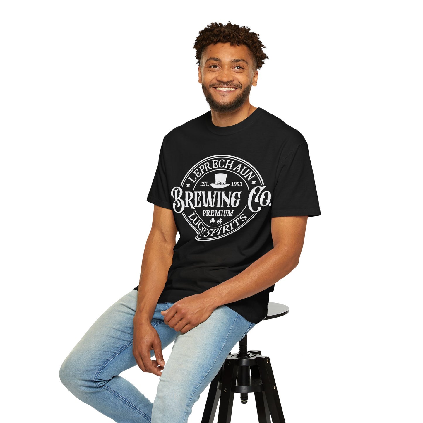 Leprechaun Brewing Co Lucky Spirits Unisex Garment-Dyed T-Shirt - Casual Vintage Style for Everyday Wear