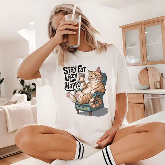 Stay Fat, Lazy and  Funny Cat Unisex Comfort garment-dyed heavyweight t-shirt