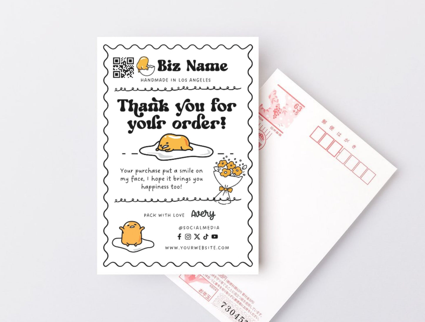 Small Business Printable Canva Templates – Thank You & Loyalty Card, Gift Certificate, QR Code Payment Gudetama Playful Fun Theme