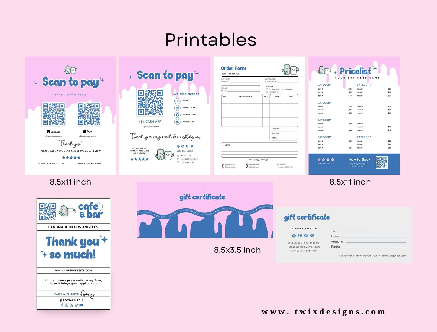 Small Business Printable Kit Canva Templates – Thank You Card, Loyalty Card, Gift Certificate, QR Code Payment Cafebar Theme
