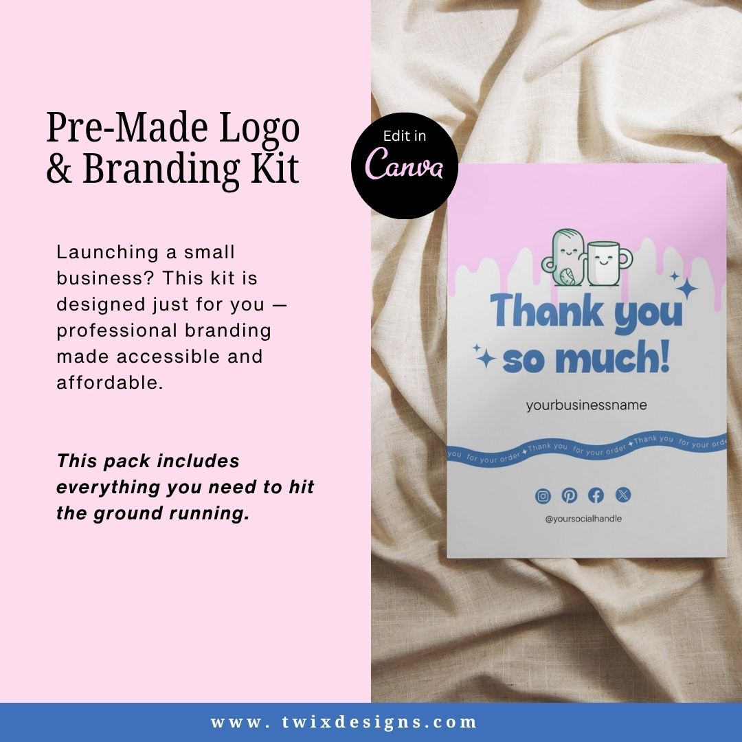 Branding Kit Cafebar Editable Canva Templates Business Cards Marketing Posts Blue Pink Theme