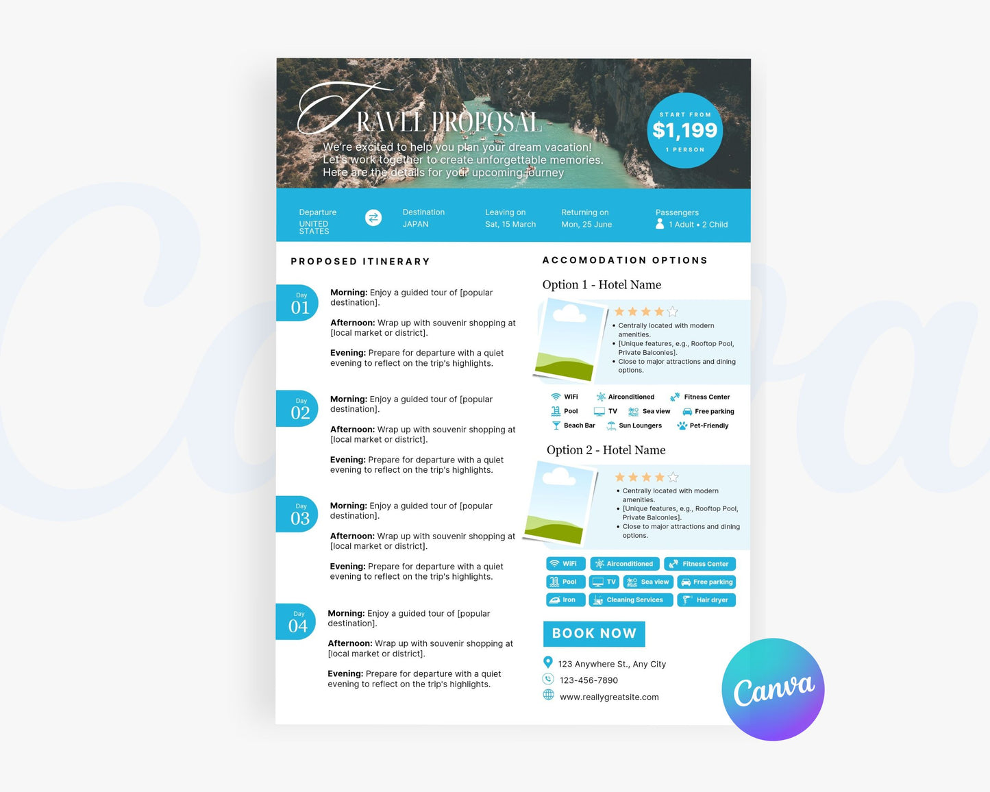 Travel Proposal Template, Travel Proposal Flyer, Editable Canva Templates 03
