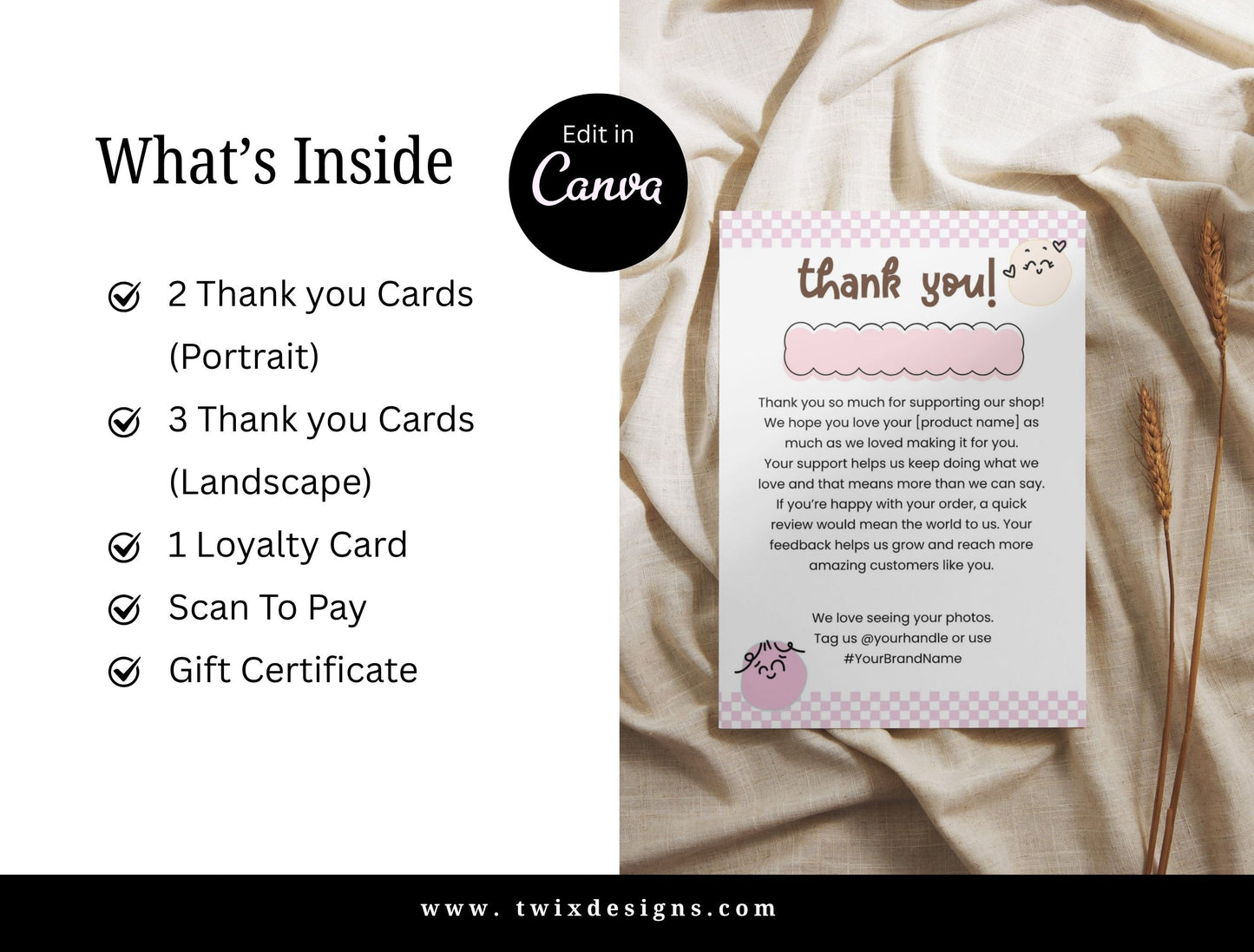 Small Business Printable Kit Canva Templates – Thank You Card, Loyalty Card, Gift Certificate, QR Code Payment lovebites Bakery Playful Cafe Theme