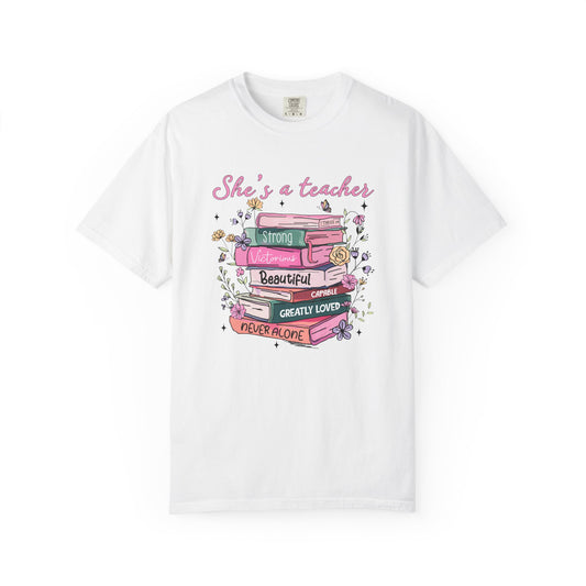 She's a teacher Unisex Garment-Dyed T-Shirt - Casual Vintage Style for Everyday Wear