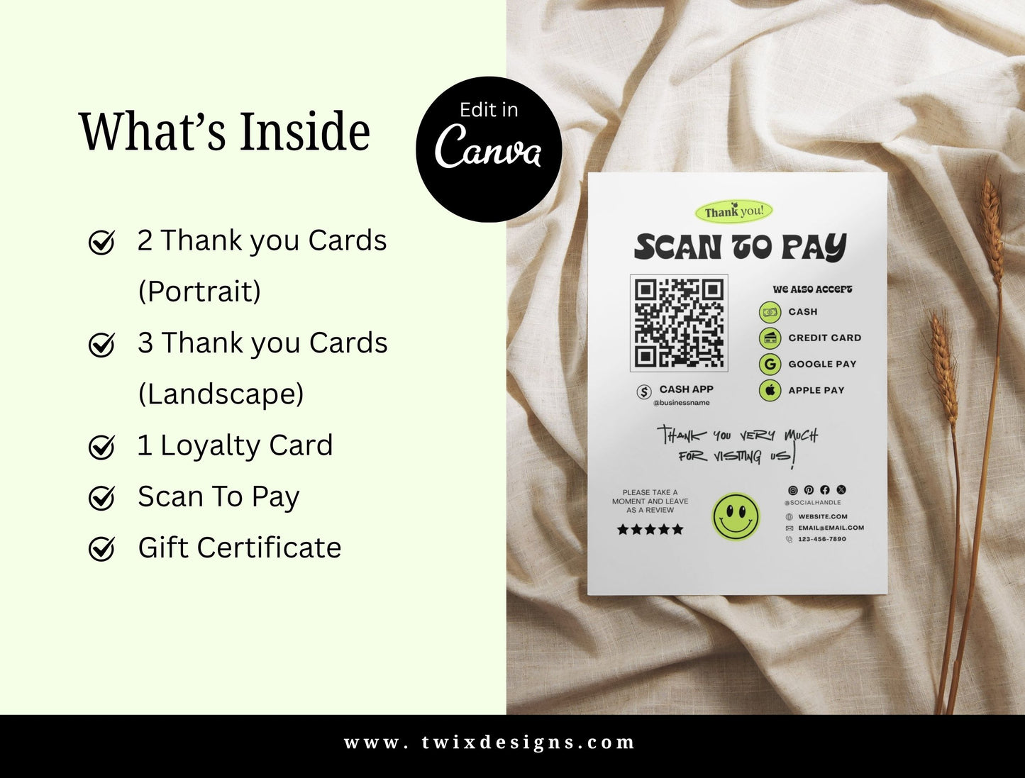 Small Business Printable Kit Canva Templates – Thank You Card, Loyalty Card, Gift Certificate, QR Code Payment Starry Theme