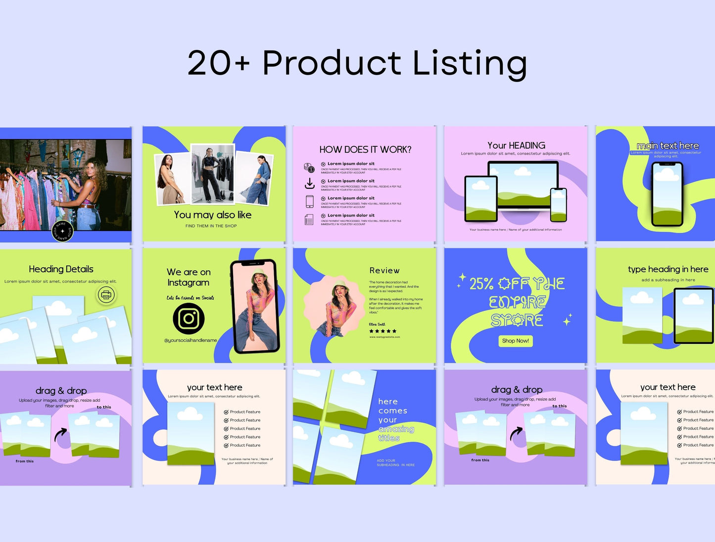 Etsy Shop Kit Glowaves Bundle, Editable Canva Templates, Product Listing Photos Mockup, Etsy Seller Store Branding