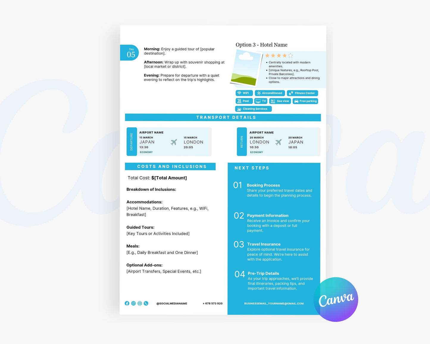 Travel Proposal Template, Travel Proposal Flyer, Editable Canva Templates 03