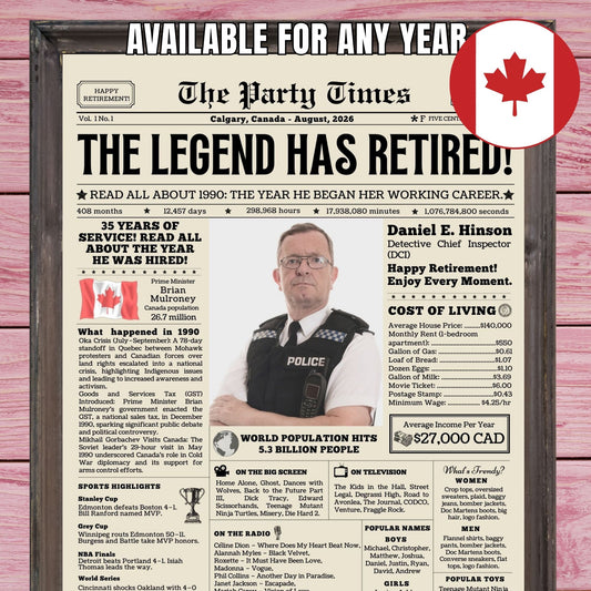 Personalized Canada Retirement Celebration Poster - The Legend Has Retired - Personalized Matte Vertical Print