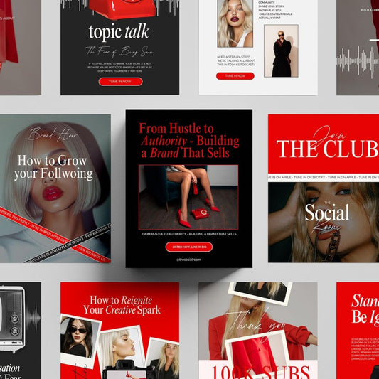 Podcast Bold Red Instagram Posts Using This Brand Style Theme