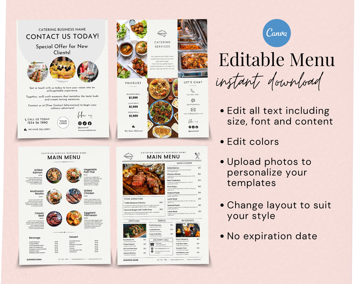 Catering Service Menu Templates, Client Intake Form, Invoice Template – Edit in Canva