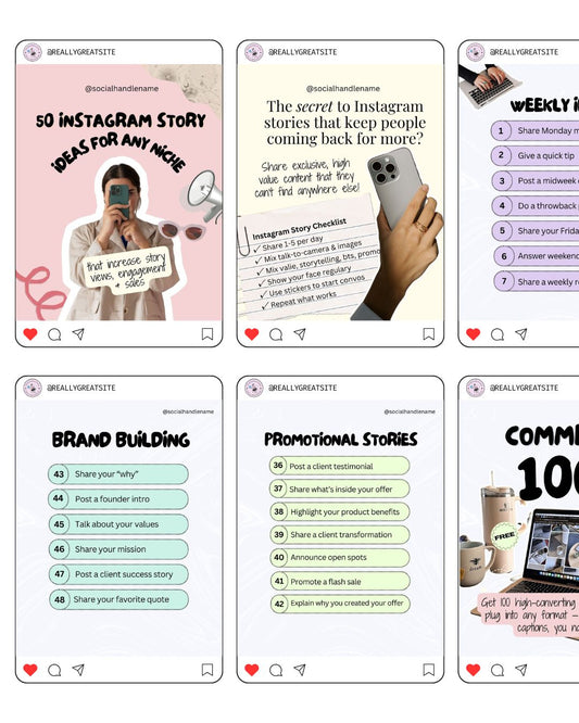 50 Ideas Carousel Kit Social Media Instagram Reels Post Editable Canva Template