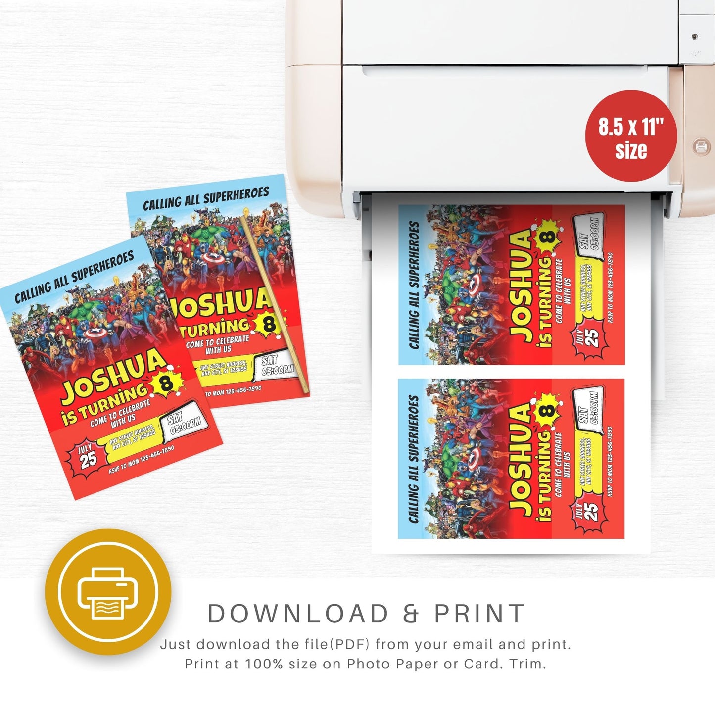 Superheroes Custom Birthday Invitation Red Theme