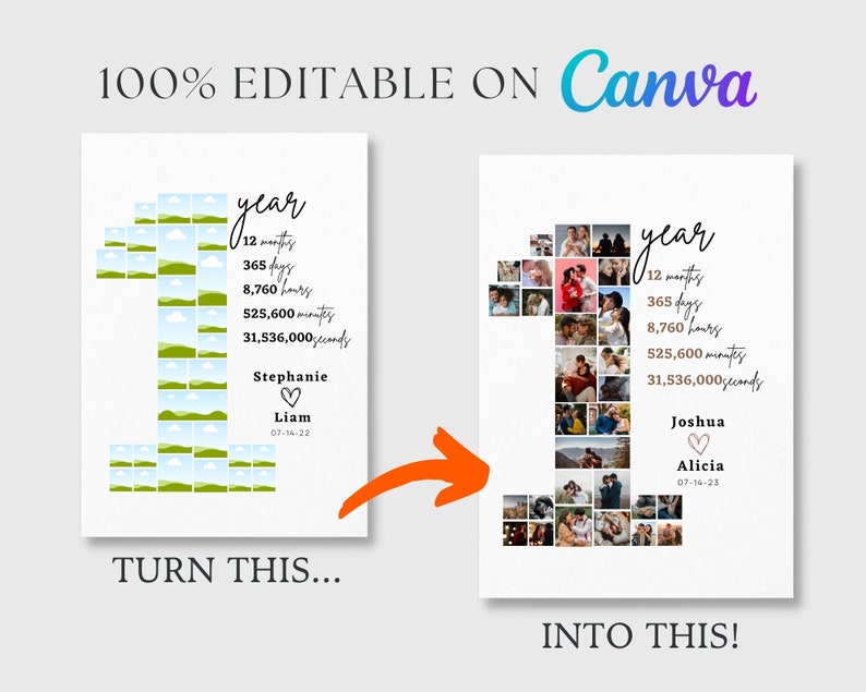 EDITABLE 2015 Photo Collage, Photo Collage Gift, Number Collage, CANVA