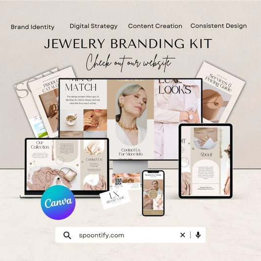 Jewelry Branding Kit, Brand Stationary Bundle, Beige Aesthetic Jewelry kit, Editable Canva Template, Branding kit for Jewelry Business