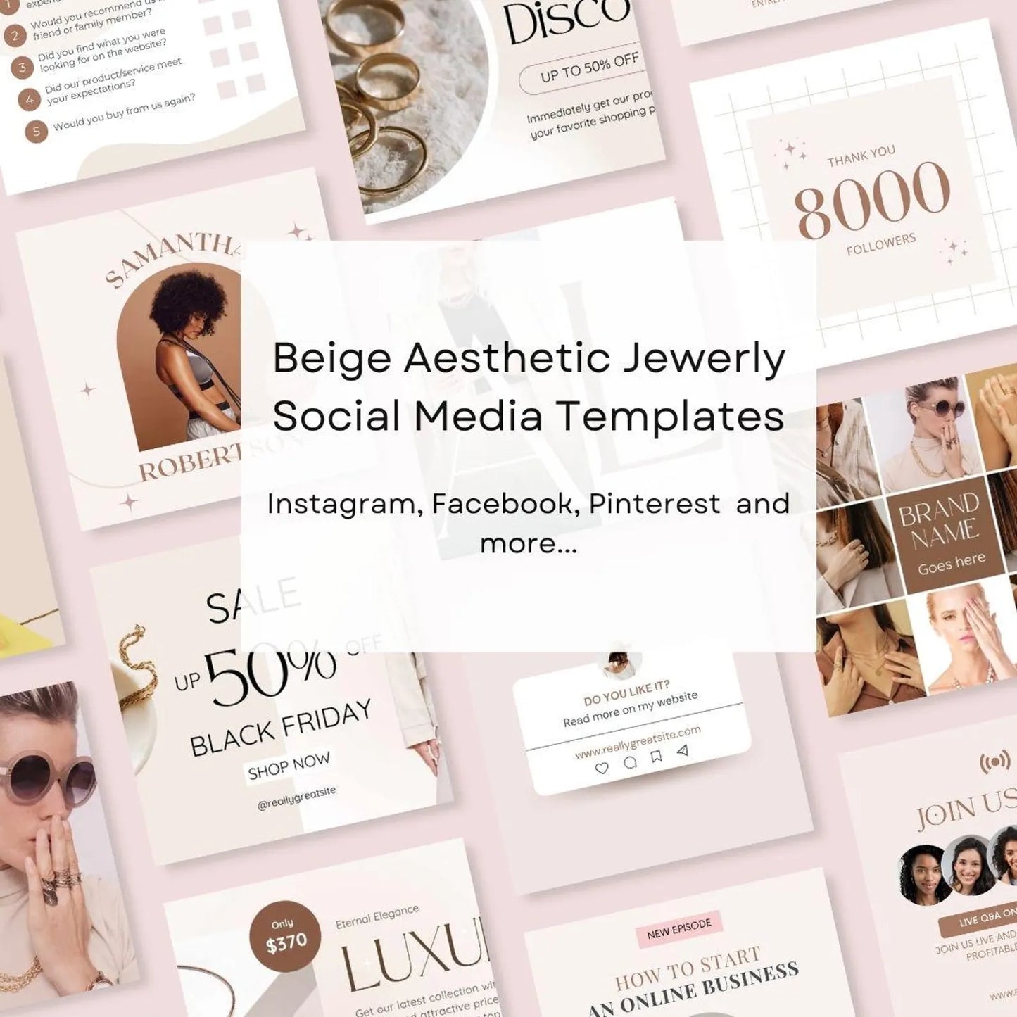 Jewelry Branding Kit, Brand Stationary Bundle, Beige Aesthetic Jewelry kit, Editable Canva Template, Branding kit for Jewelry Business