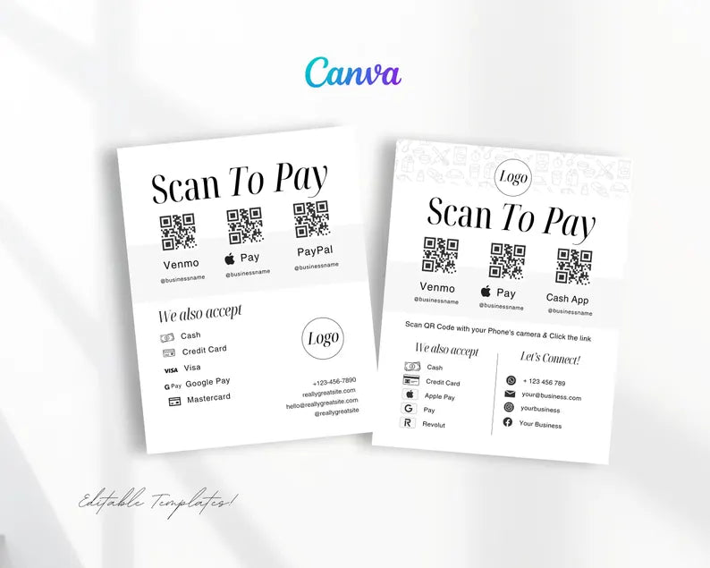 Scan to pay Forms Printable, Virtual tip jar, Leave us a review form, Business signs, Editable Canva Template