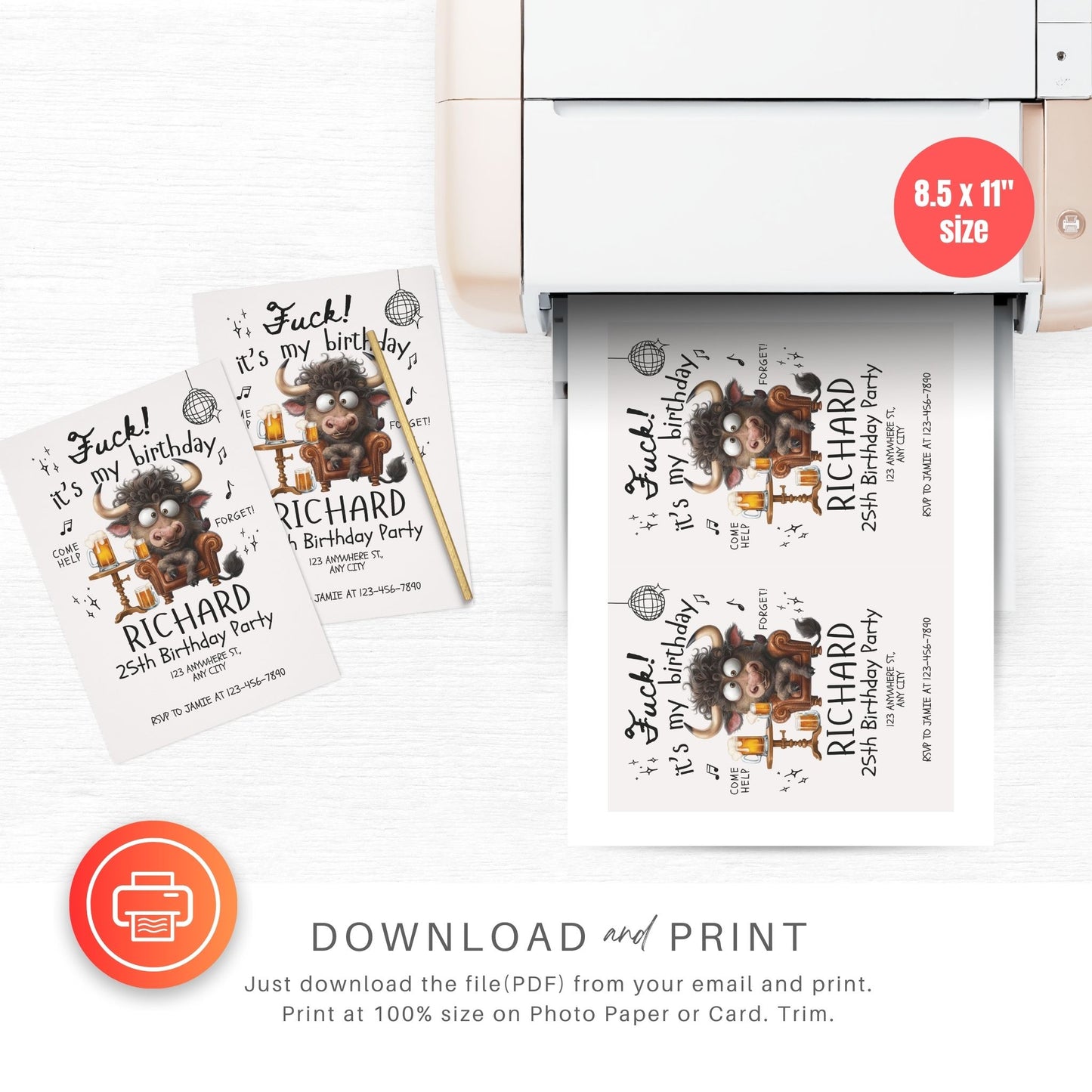 Bull Beer Funny Birthday Party Invitation