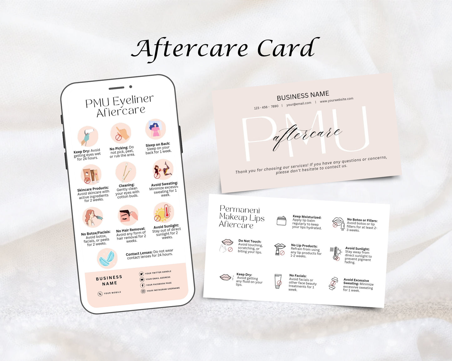 Permanent Makeup Care Card, PMU Aftercare Card, Edit in Canva
