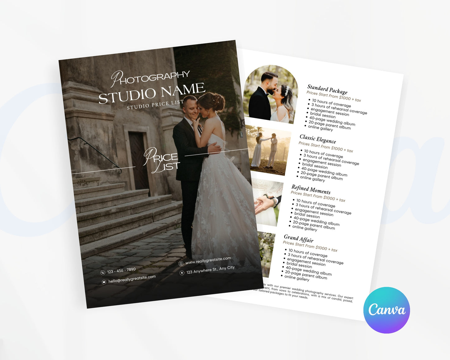 Photography Pricing Guide, Wedding Photography Price List, Edit in Canva - PDP20