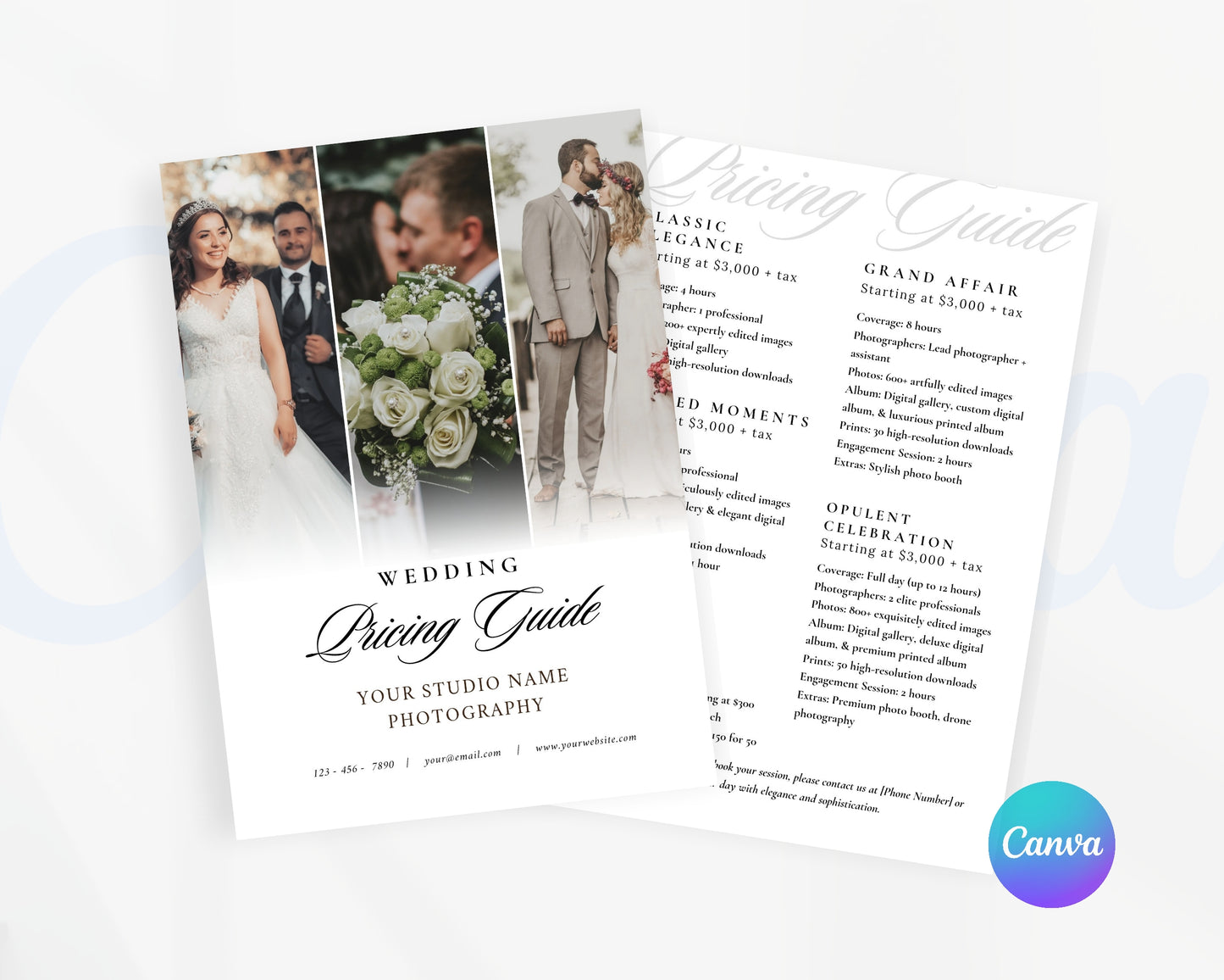 Photography Pricing Guide, Wedding Photography Price List, Edit in Canva - PDP06