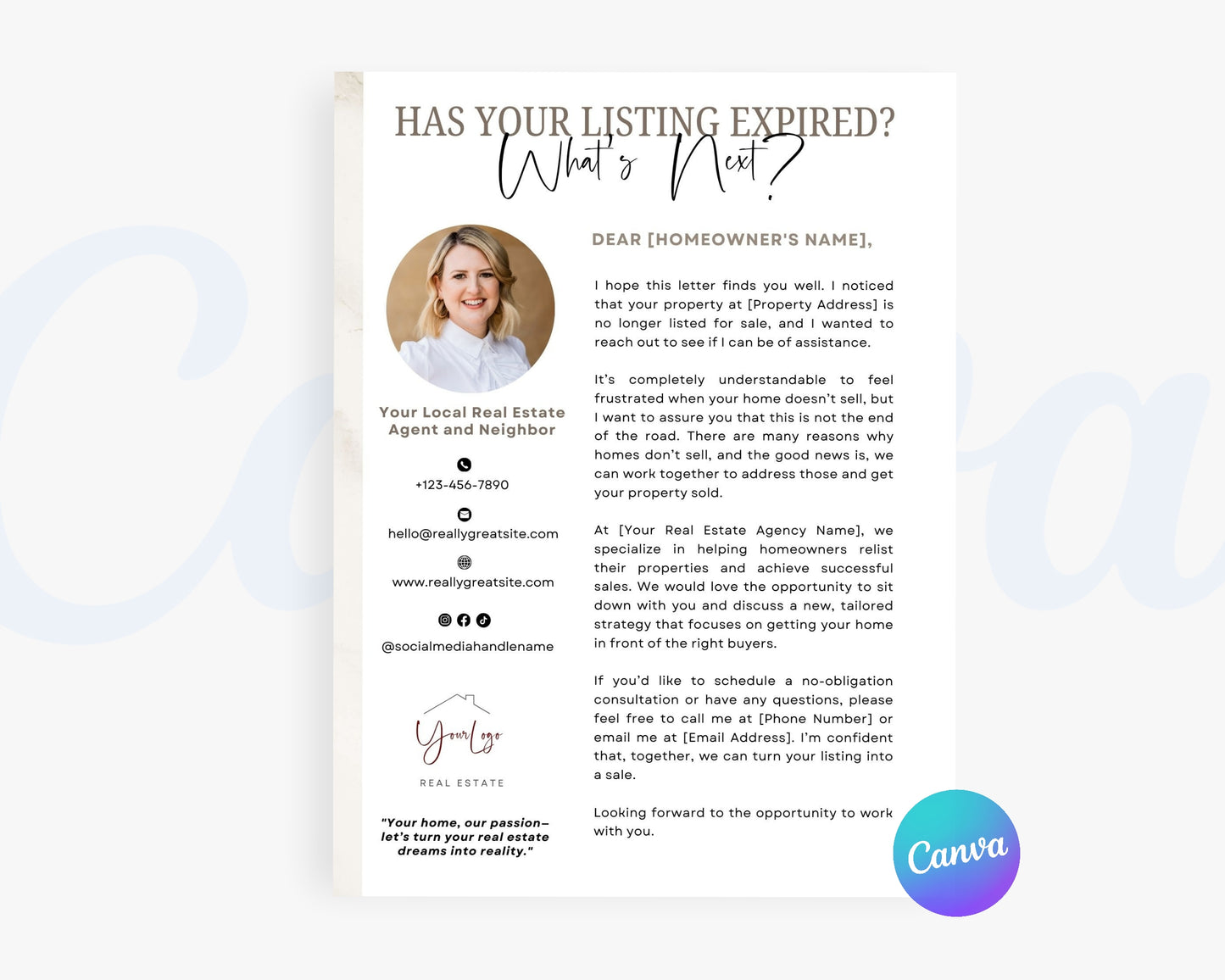 Expired Listing Real Estate Flyers, For Sale Flyer Marketing Flyer, Edit in Canva - REDF19