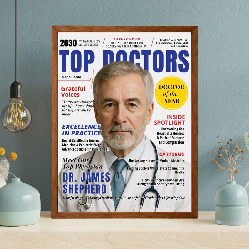Doctor Magazine Cover, Doctor Retirement Gift, Men and Women Gifts for Doctor, Editable in Canva
