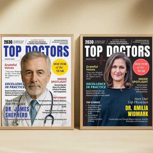 Doctor Magazine Cover, Doctor Retirement Gift, Men and Women Gifts for Doctor, Editable in Canva