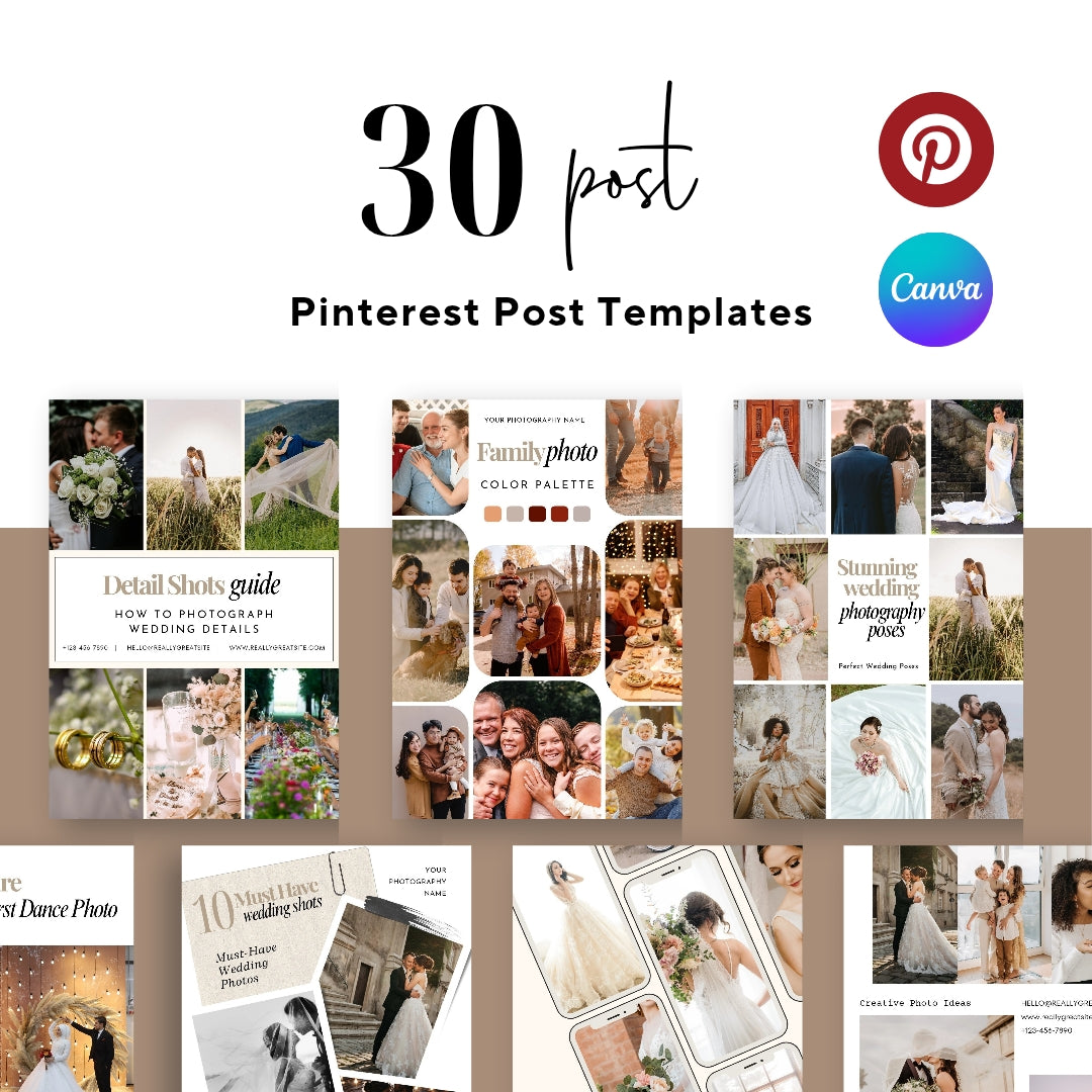 30 Photography Pinterest Templates, Pinterest Post, Edit in Canva