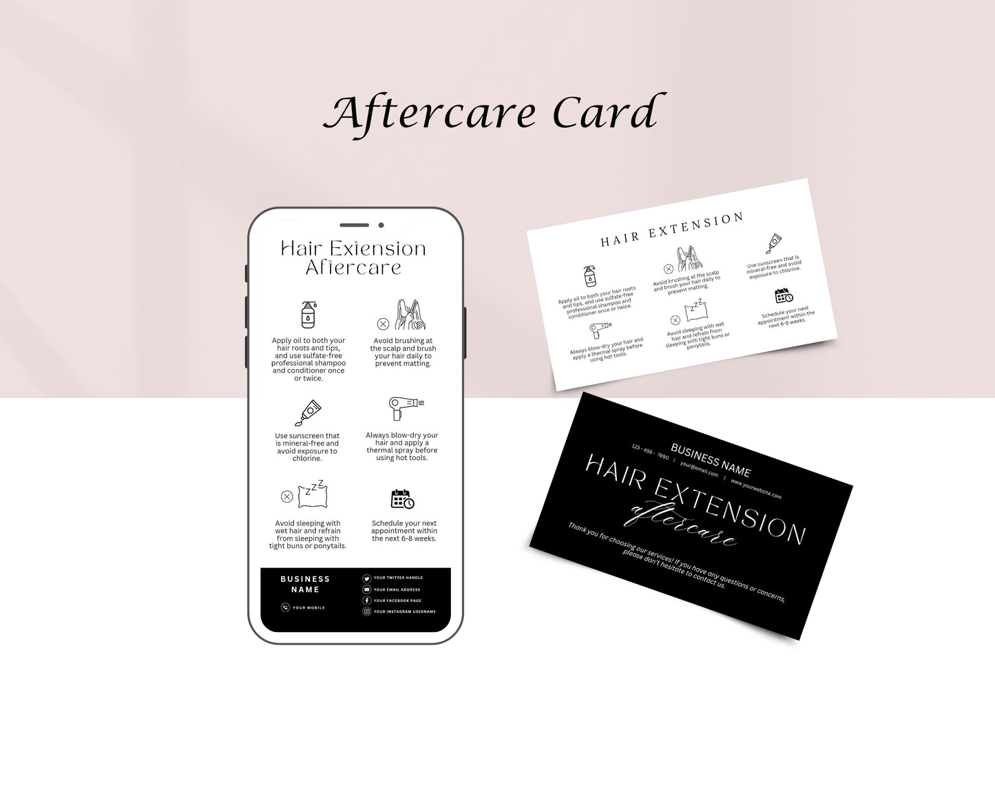 Hair Extensions Business Forms, Consultation form, Client consent form, Loyalty & Business Card, Edit in Canva