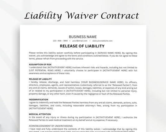 Liability Waiver Printable Form, Edit in Canva, Digital