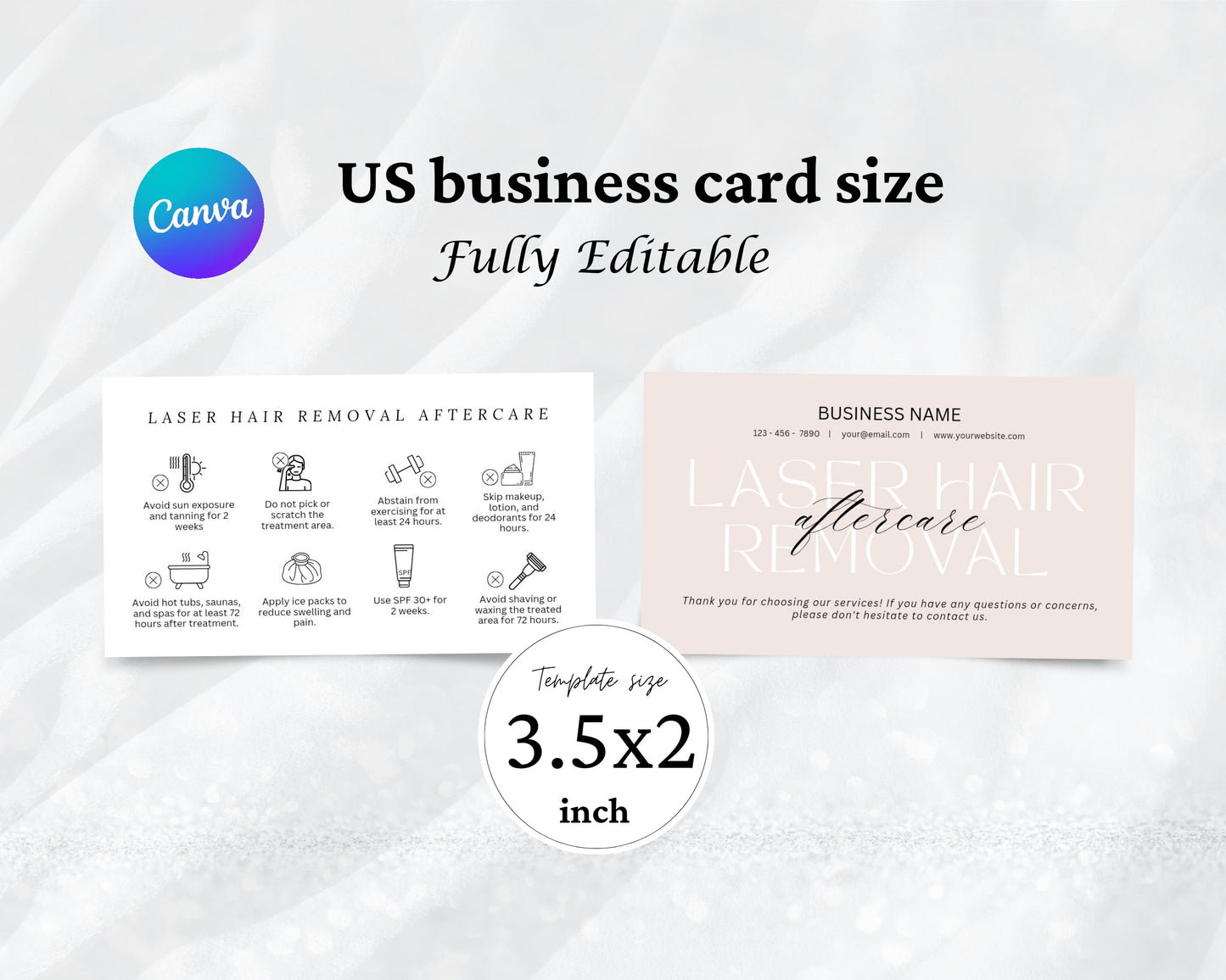 Laser Hair Removal Care Card, Aftercare Card, Edit in Canva